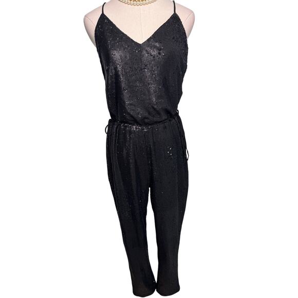 Free People black sequin jumpsuit size small S adjustable - Picture 4 of 9
